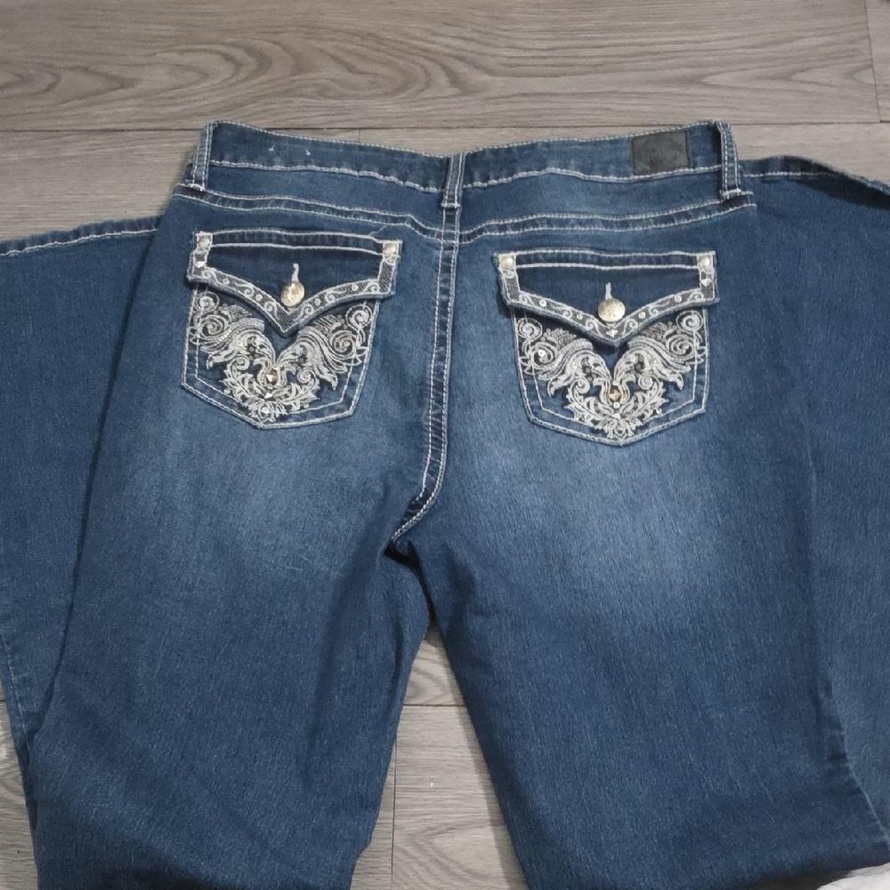 Indigo Blue Embroidered Flare Jeans